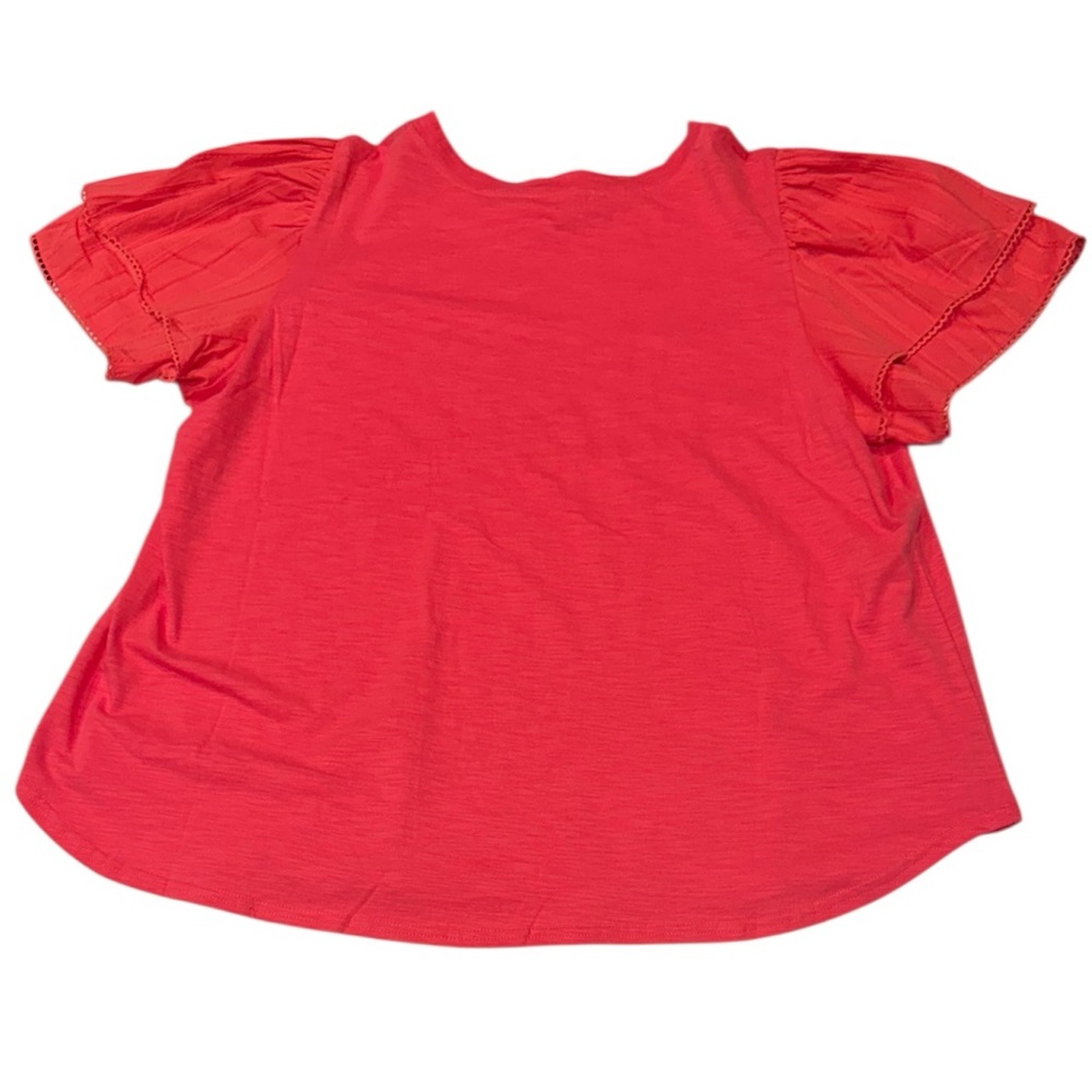 JANE & DELANCEY Vibrant Coral Double Ruffle Short Sleeve Cotton Blouse NWT 1X - Picture 10 of 11